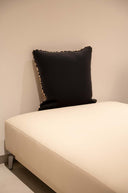 Black Velvet Cushion Cover with Leopard Print Stripe - 18x18 Square Pillow