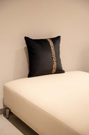Black Velvet Cushion Cover with Leopard Print Stripe - 18x18 Square Pillow