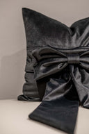 Black Velvet Bow Tie Cushion Cover - 18x18 inches
