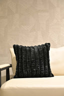 Black Velvet Cushion Cover with Textured Ruffle Design - 18x18 Square Pillow