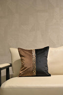 Brown & Black Velvet Cushion Cover with Leopard Print Stripe - 18x18 Square Pillow