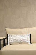 Cotton Foil Cushion Cover 12x20 - Silver Textured Rectangular Pillow with Black Border