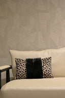 Leopard Print Velvet Cushion Cover with Black Fur Center - 12x20 Rectangle Pillow
