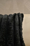 Black Velvet Cushion Cover with Textured Ruffle Design - 18x18 Square Pillow