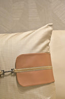 Cotton Textured Cushion Cover with Leather Belt Detail - 18x18 inches
