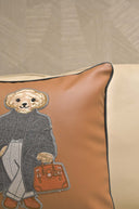 Designer Bear Character Leather Cushion Cover - 16x16 inches