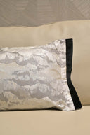 Cotton Foil Cushion Cover 12x20 - Silver Textured Rectangular Pillow with Black Border