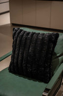 Black Velvet Cushion Cover with Textured Ruffle Design - 18x18 Square Pillow