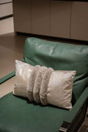 Cotton Foil Cushion Cover 12x20 - Metallic Silver Embroidered Rectangular Pillow