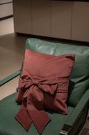 Rust Velvet Bow Tie Cushion Cover - 18x18 inches