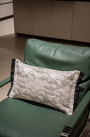 Cotton Foil Cushion Cover 12x20 - Silver Textured Rectangular Pillow with Black Border