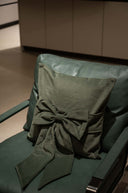 Olive Green Velvet Bow Tie Cushion Cover - 18x18 inches