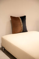 Brown & Black Velvet Cushion Cover with Leopard Print Stripe - 18x18 Square Pillow