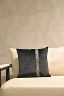 Black Velvet Cushion Cover with Leopard Print Stripe - 18x18 Square Pillow
