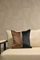 Brown & Black Velvet Cushion Cover with Leopard Print Stripe - 18x18 Square Pillow
