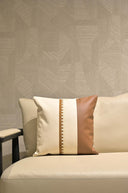 Cream Brown Leather Striped Cushion Cover - 18x18 inches