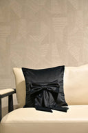 Black Velvet Bow Tie Cushion Cover - 18x18 inches