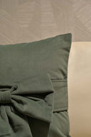 Olive Green Velvet Bow Tie Cushion Cover - 18x18 inches