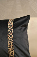 Black Velvet Cushion Cover with Leopard Print Stripe - 18x18 Square Pillow