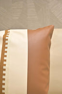 Cream Brown Leather Striped Cushion Cover - 18x18 inches