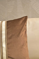Brown Velvet Cushion Cover with Gold Stripe Detail - 18x18 inches