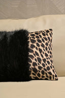 Leopard Print Velvet Cushion Cover with Black Fur Center - 12x20 Rectangle Pillow