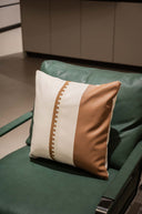 Cream Brown Leather Striped Cushion Cover - 18x18 inches