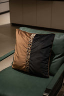 Brown & Black Velvet Cushion Cover with Leopard Print Stripe - 18x18 Square Pillow