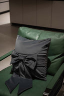 Charcoal Grey Velvet Bow Tie Cushion Cover - 18x18 inches