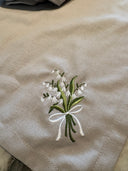 Grey embroidered Cotton Square Hand Napkin Set of 4 - 38x38cm 100% Linen