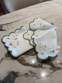 White embroidered Cotton Square Hand Napkin Set of 4 - 38x38cm 100% Linen