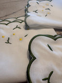 White embroidered Cotton Square Hand Napkin Set of 4 - 38x38cm 100% Linen